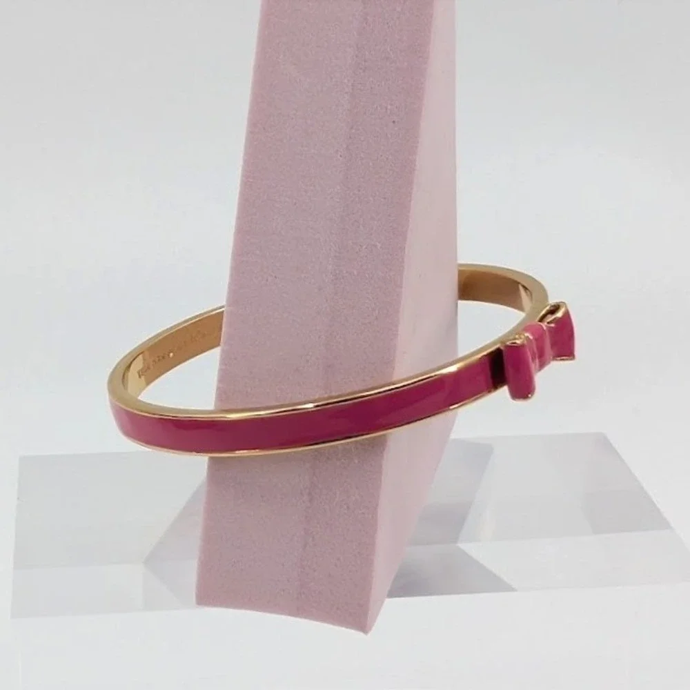 Kate Spade New York Pink Bow Bangle Bracelet Gold Tone 8" - Picture 11 of 11